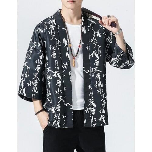 Printing Kimono Japones Traditional Men Plus Size Comfortable Cardigan Breathable Blends Cardigan Men Japanese Vintage Clothing