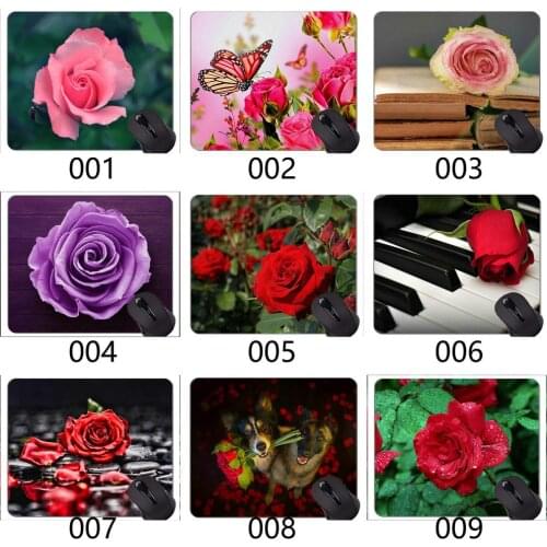 Natural Rubber Mouse Pad Printed with Red rose rose flower -Stitched Edges