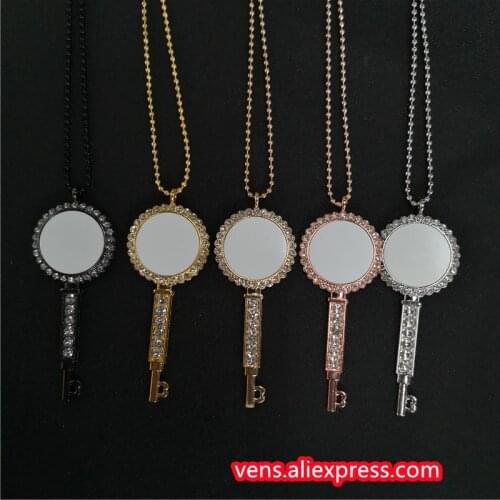 Sublimation blank round key necklaces pendants with drill necklace pendant hot tranfer printing consumable 15pieces/lot