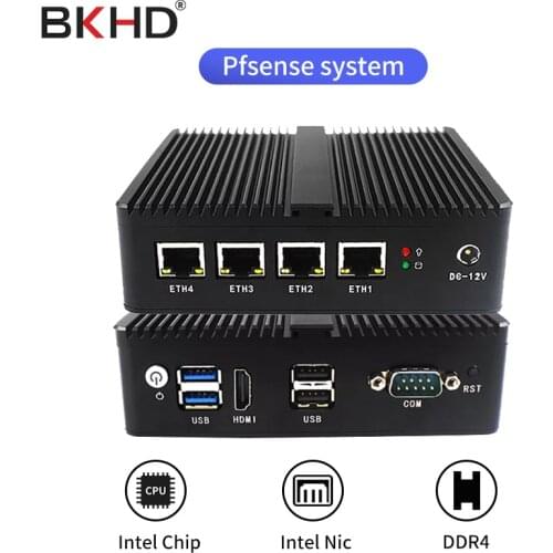 BKHD Fanless Soft Router Intel Gemini Lake Celeron J4105 Quad Core Mini PC with DDR4 HDMI 4 Gigabit LAN pfSense OPNsense AES-NI