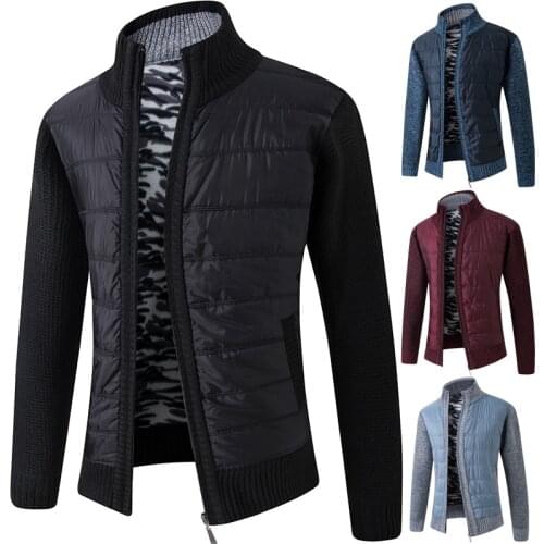 Men Sweater Cardigan Zipper 2021 New Arrival Winter Thick Middle-Aged Male Knitted Coat Patchwork Black Blue Gray Red M21