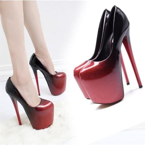 Spring and Autumn New Ultra-high Fine heel 20cm nightclub womens shoes gradually change black and red large size 43