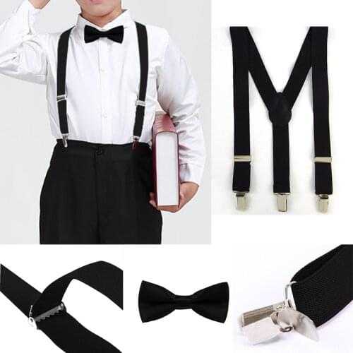 Wholesale 2PCS/set Boys Bowtie Kid Suspender Y-Back Adjustable Elastic Boys Suspenders Bow Tie 1-8 Year Wedding Braces