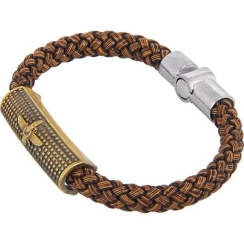 Punk Biker Men Eagle Wings Charm Bracelet Handmade Weaving Braid Bracelet & Bangles For Women Men Magnetic Clasp