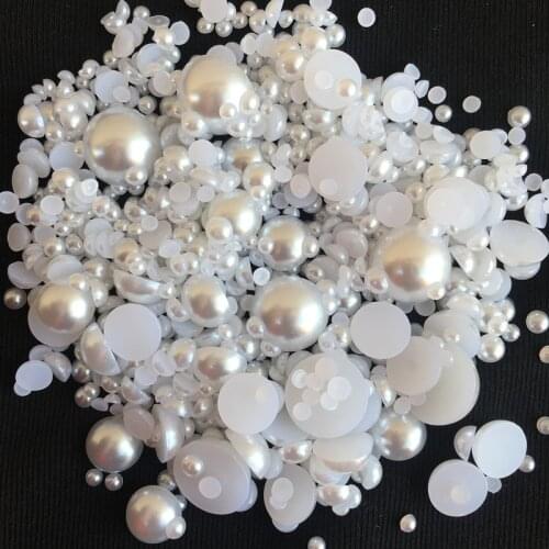 20Gram/lot White/Ivory/AB Half Pearl Mixed Size from 3mm to 14mm Craft ABS Resin Flatback Half round imitation pearls