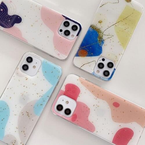 Retro artist Korean Gold leaf line geometry art Phone Case For iPhone 11 12 Pro Max Xr Xs Max 7 8 Plus X 7Plus Case Cute Cover