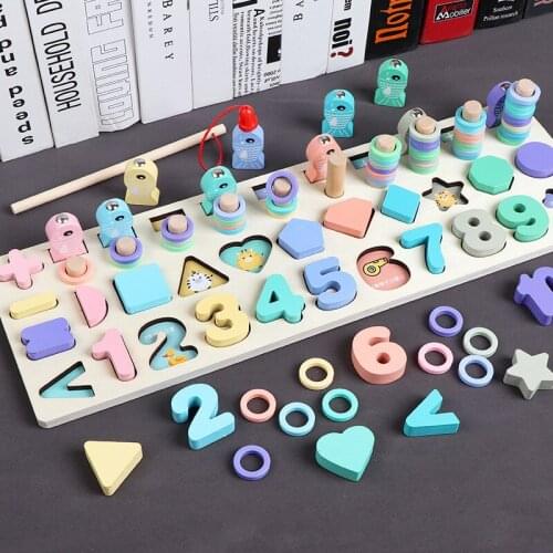 Three-in-one Fishing Logarithmic Board Shape Number Early Education Teaching Toddler Boys and Girls Baby Math Educational Toys