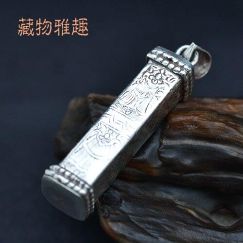 Tibetan Mantras Amulet Pendants Nepal 925 Silver hand Jewelry Tibetan Lucky Eight Auspicious Prayer box GAU free ship T9107