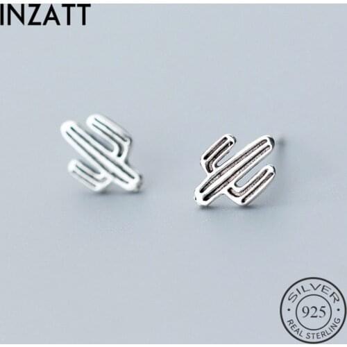 INZATT Vintage Punk Cactus Shape Prevent Allergy Real 925 Sterling Silver Unisex Trendy Fine Jewelry Accessories For Party