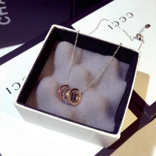 925 Sterling Silver Gold Rose Gold Necklace Round Circle Ring Pendant Necklace for Women Fashion Clavicle Chain Statement