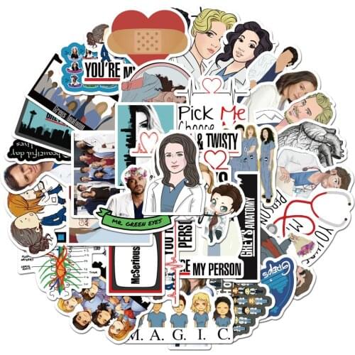10/30/50Pcs/Set TV Show Greys Anatomy Funny PVC Scrapbooking For Luggage Laptop Phone Decals DIY Album Stickers Doctors Gifts
