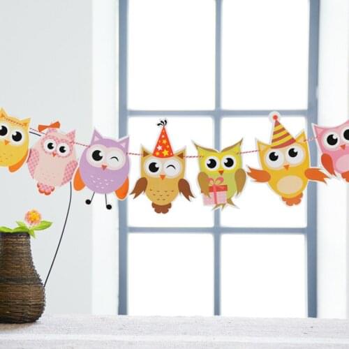 New Korean Cartoon Owl 10PCS DIY Birthday Party Decoration Boys Girl Baby Shower Decoration Banner Supplies Decor