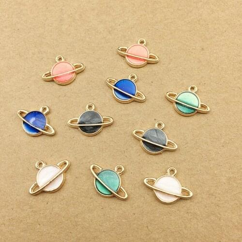 Free Shipping 10pcs 16*12MM Glitter Enamel Alloy Saturn Star Shape Jewelry Charms Gold Tone Plated Oil Drop Metal Pendants