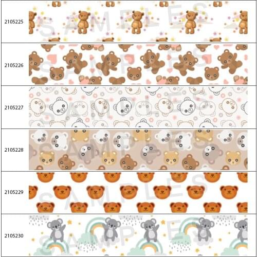 10yards Grosgrain Ribbon Printed Cartoon Bear Animal Pattern DIY Hair Bows Handmade Materials Gift Packing Wrap