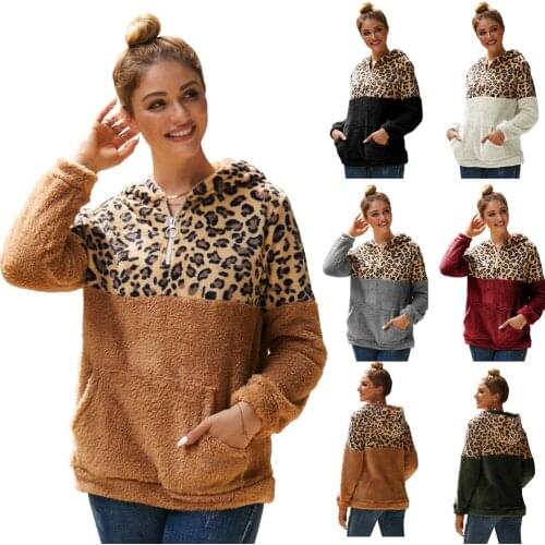 2020 Patchwork Casual Plush Winter Faux Fur Jacket Coat Female Fluffy Female Women Leopard Print Double Velvet Sweater Top
