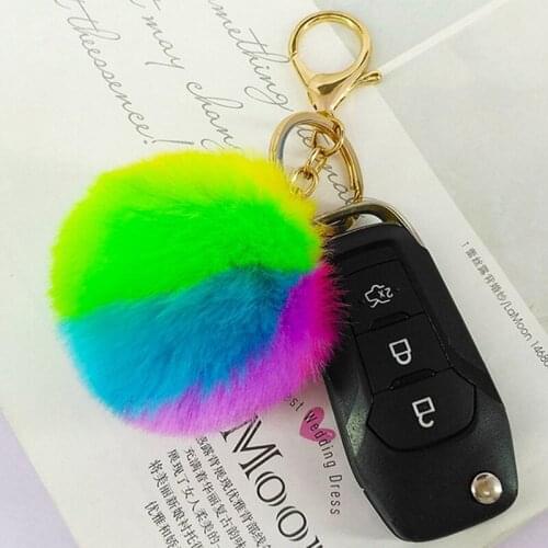 2021 NEW Hot Sale Trinket Fluffy Artificial Rabbit Fur Ball Key Chain Pompons Keychain Women Car Bag Key Ring Jewelry Gifts