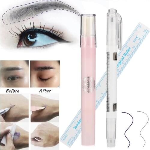 3pcs Microblading Surgical Eyebrow Marker Pen With Measure Ruler +Magic Eraser Remover Brush Tattoo Scribe Piercing Skin Tool