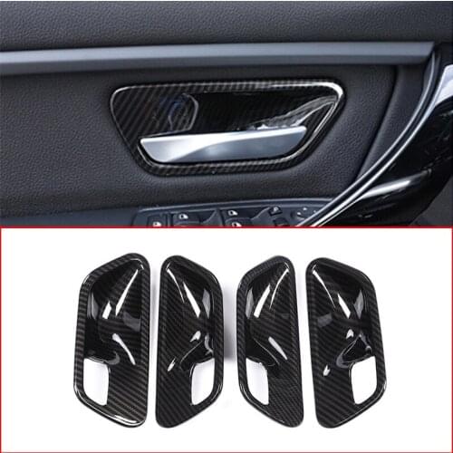 4PCS Carbon Fiber Car Interior Door Handle Bowl Cover Trim for BMW 3 4 Series 3GT F30 F35 318i 320li 2013-2019 ABS Plasti