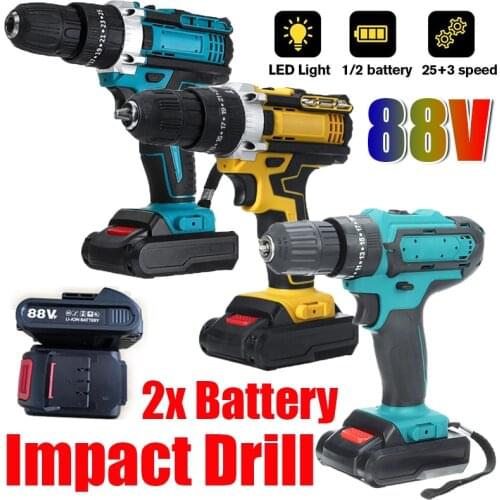 Cordless Drill Electric Impact Drill 88V Battery Drill Electric Hammer Drill 6000mAh Li-Battery For Drill+Screwdriver Power Tool