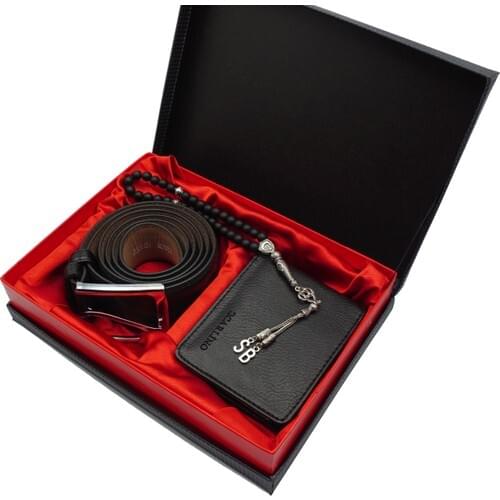 Carlino Male Black Belt Wallet Accessory Gift Set