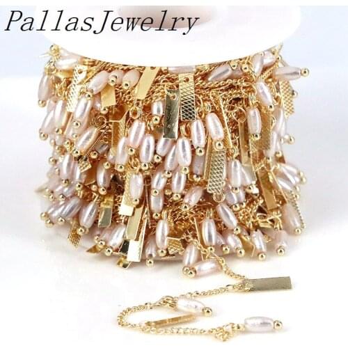 5 Meters,2021 New Trendy Gold Color Crystal Charm Pearl Beads Chain for DIY Bracelets Necklace Ankles Jewelry Making