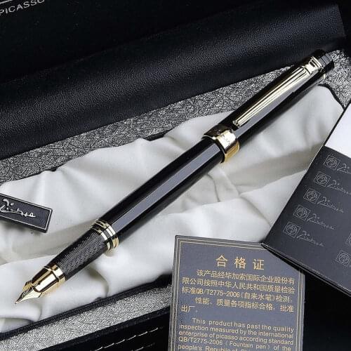 PICASSO 917 GLOSS BLACK AND GOLDEN MEDIUM NIB FOUNTAIN PEN NEW