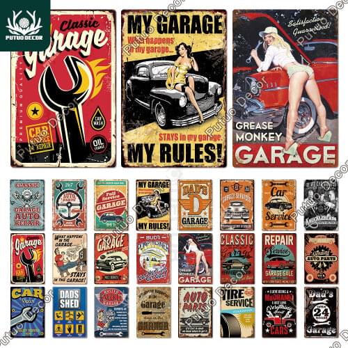Garage Metal Sign Plaque Metal Vintage DADS GARAGE Retro Metal Tin Sign Garage Car Repair Man Cave Metal Wall Art Decor