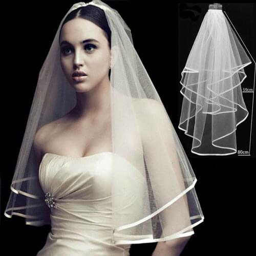 New 2T White or Ivory Wedding Bridal Veil With Satin Edge Comb Elbow Elegant 2022