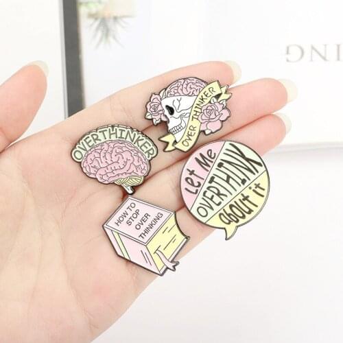 Enamel Pin Custom Award Brain Skull Book Brooches Bag Lapel Pin Cartoon Badge Jewelry Gift for Friends