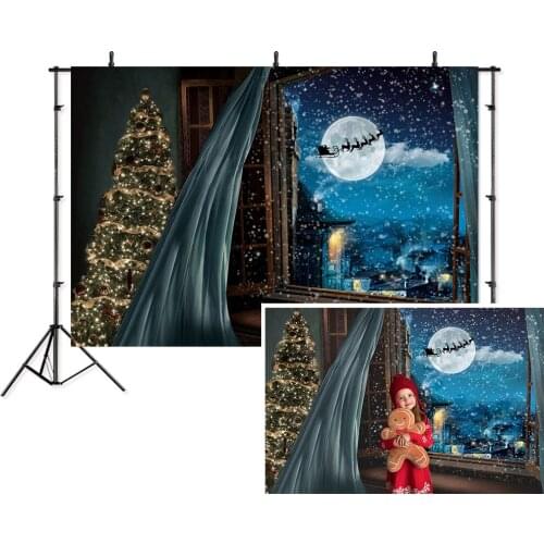 Photography Backdrops Windowsill Misty Blue Starry night Snowflake Photo Background Christmas Backdrop for Photo Studio