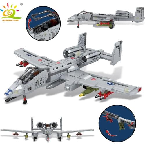 HUIQIBAO TOYS 1050pcs Military A-10 Thunder Aircraft Building Blocks For Children Army Trailer car Airplane Bricks Set