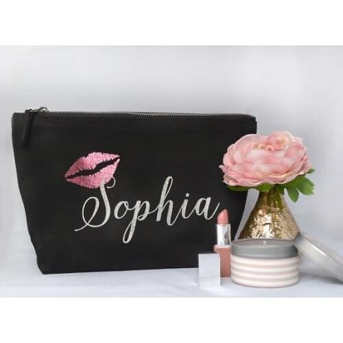 Personalized lips names bridesmaid wedding Gift Make Up Bags makeup toiletry comestic kits Unique Gift for Bridal Party favors