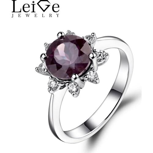 Leige Jewelry Lab Alexandrite Ring Sunflower Round Cut Engagement Promise Rings for Women Sterling Silver 925 Fine Jewelry