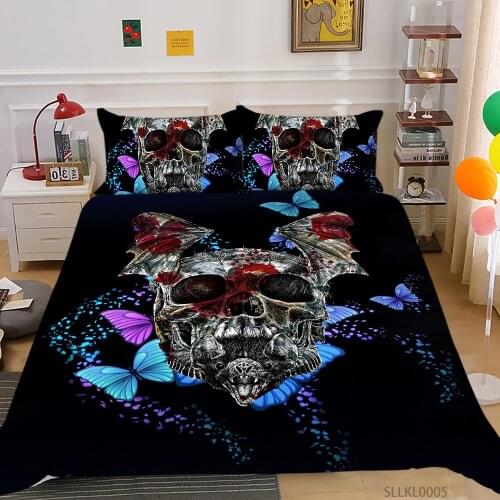 Fanaijia Butterfly Skull Bedding Set Queen Size Sugar Skull Duvet Cover Set with Pillowcase Twin Full King Beds Comforter Set