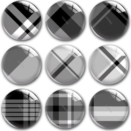 Handmade Buffalo Plaid Black And White Patterns Round Photo Glass Cabochons Demo Flat Back DIY Jewelry Making Findings Accessory