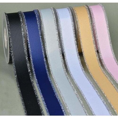 16 25 38mm silver ribbon 50 yards new grosgrain ribbon dress wedding decoration handmade materials fringed Christmas ribbons