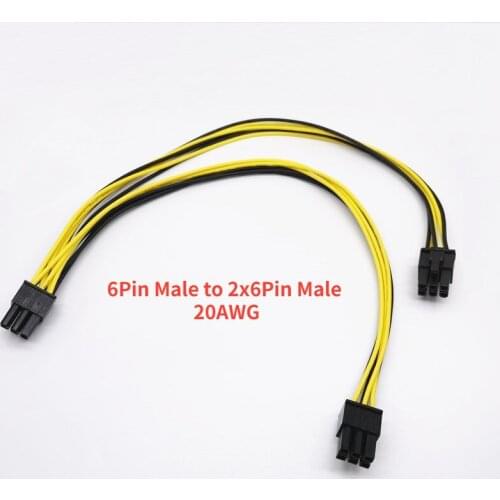 Motherboard power GPU Male 6P to dual Male 6Pin graphics card power supply cable mining graphics card expansion 20AWG 30cm PCIE