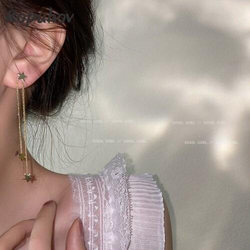 ROPUHOV 2021 Korean Trendy 925 Silver Needle Joker Long Tassel Pearl Earrings Female Five-pointed Star Earrings Ear Jewelry