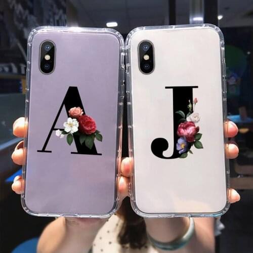 JAMULAR Fashion Flower Letter Phone Case For iPhone XR 12 11 Pro 7 X XS MAX SE20 8 6Plus Clear Soft TPU Silicone Cover Fundas
