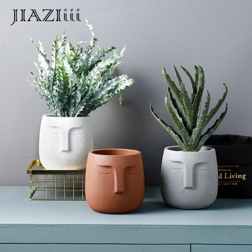 JIAZIiii Fashion Personality Human Face Flower Pot Indoor Outdoor Decorative Ceramics Plant Vase Balcony Gardening Small Bonsai