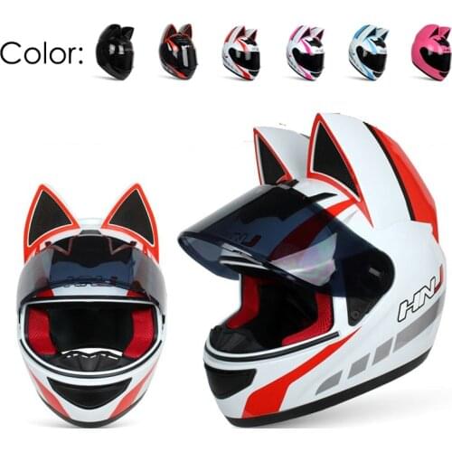 Original Motorcycle Helmet Personality Individual Colorful Cat Ears Full Face Four Seasons Women Men Unisex Safety Motocross