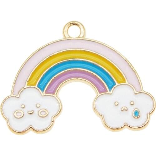 Cartoon 10pcs Alloy Enamel Rainbow Charms Gold Tone Pendant For Bracelet Earrings Making Accessory DIY Gifts 25*28mm
