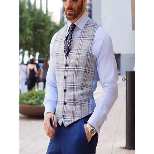 Mens Plaid Suit Business Vest Steampunk Vest Jacket Retro Style Best Man Wedding Mens Clothing