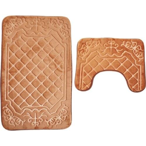 Toilet Floor Mat Two-Piece 3D Pattern Bathroom Plaid Door Kitchen Solid Velvet Comfortable Home Decorations Christmas Adults Rug