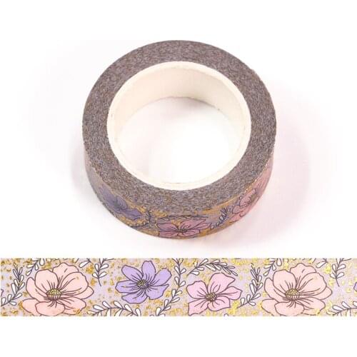 NEW 1PC 15MM*10m Gold Foil Little Daisy Flowers Washi Tape Scrapbooking Masking Tape Office Adhesive Kawaii Stationery