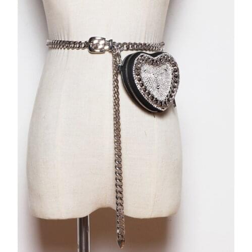 DAEYOTEN 2020 New Heart Shape Chain Ladies Waist Bag Ins Diamond Mini Belt Bag Rhinestone Womens Fanny Pack Coin Purse ZM0925