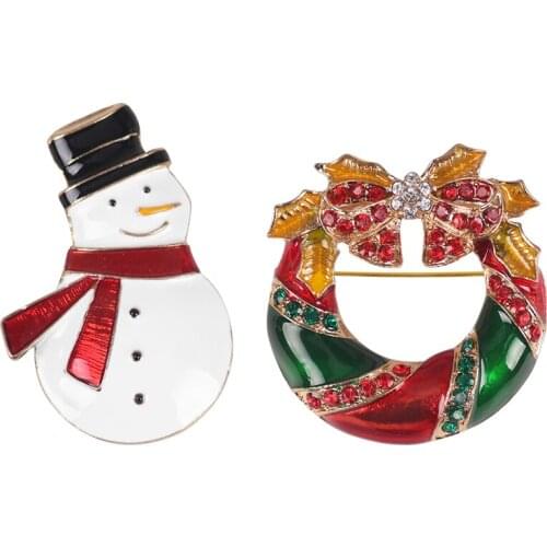 2020 New Fashion Men And Women Brooch White Snowman Color Garland Shape Inlaid Rhinestone Pin Christmas Jewelry Gift Hot