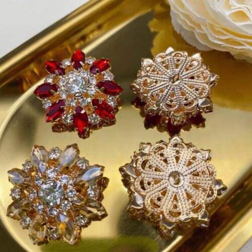 New Metal Buttons For Clothing 10pcs/lot Flowers Rhinestones Button Sewing Mink Coat Decoration Shank Buttons