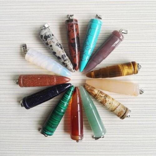 Wholesale Fashion hot selling natural stone bullet shape pendants charms assorted pendulum for jewelry making 12pcs/lot