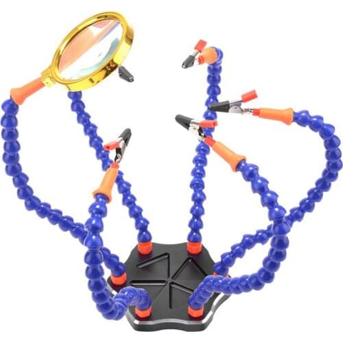 Soldering Iron Helping Holder Third Hand 6 Flexible Arms Soldering Station Welding Tool Set with USB Fan & Magnifier
